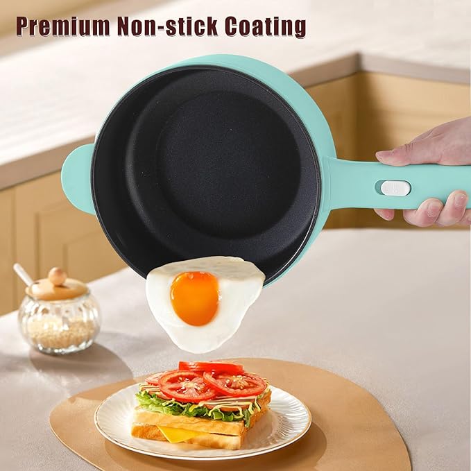 Dezin Hot Pot Electric, 2L Non-Stick Sauté Pan, Rapid Noodles Cooker, Mini Portable Pot for Steak, Egg, Fried Rice, Ramen, Oatmeal, Soup with Power Adjustment & Spatula, College Dorm Room Essential