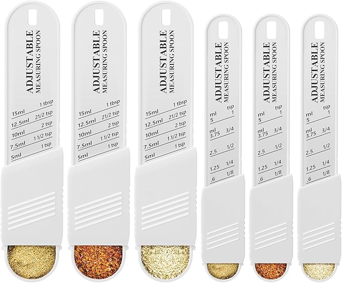 6 Pcs Adjustable Measuring Spoon Plastic Tablespoon and Teaspoon Set Baking Cooking Spoon Set for Chef Measuring Metering Kitchen Dry Liquid Ingredients Powder, 2 Sizes(White)