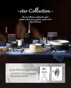 Famiware Star 16-Piece Stoneware Dinnerware Set, Service for 4 - Shallow Pasta Bowls & Flat Plates, Modern Rustic Reactive Glaze Dishes, Chip/Scratch Resistant, Microwave/Dishwasher Safe, Nebulas Blue
