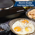 CUSIMAX Hot Plate, 1800W Electric Burner Double Hot Plate for Cooking Countertop Burner with Adjustable Temperature Control, Portable Electric Cast Iron Hot Plates Cooktop, Easy to Clean, Black