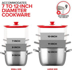 Modern Innovations Universal Lids (Set of 2) Fits 7 to 12-Inch Cookware, Silicone Replacement Pan Lid, Glass Top Covers for Skillets, Pots, Frying Pans, Cast Iron - Red