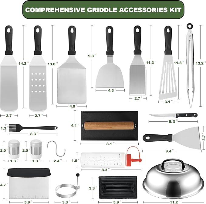 35PCS Griddle Accessories Kit, Flat Top Grill Accessories Set for Blackstone and Camp Chef, Grill Spatula Set with Enlarged Spatulas, Basting Cover, Scraper for Outdoor Barbecue