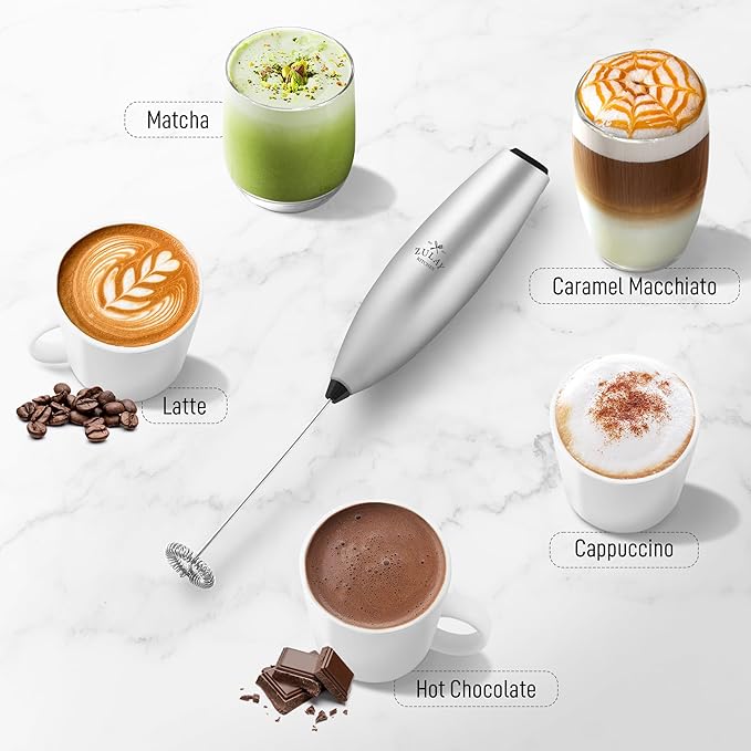 Zulay Kitchen Handheld Milk Frother with Duracell AA Batteries – Ultra Fast Electric Mixer & Foam Maker, Easy-Clean Drink Mixer for Coffee & More