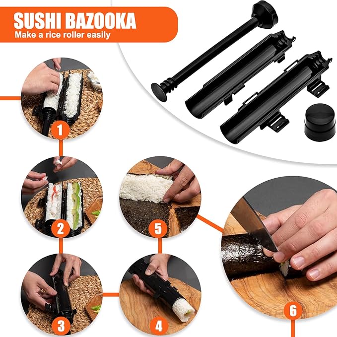 SmileTools Sushi Making Kit, 28 in 1 Sushi Roller Kit with Bamboo Mats, Sushi Bazooka, Nigiri Gunkan Sushi Mold, Musubi Maker, Rice Ball Mold & More