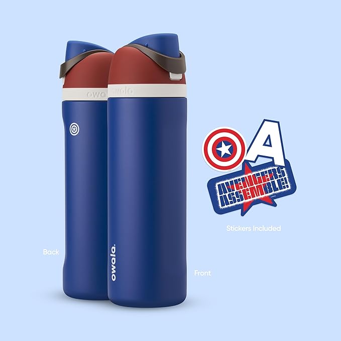 Owala Marvel FreeSip Insulated Stainless Steel Water Bottle with Straw for Sports and Travel, BPA-Free Sports Water Bottle, 24 oz, Captain America