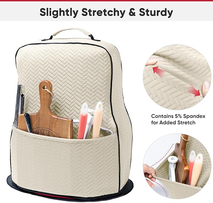 BAGSPRITE Stretchy Stand Mixer Cover with Appliance Slider– Washable Applicance Cover Compatible with KitchenAid Mixer 6/7/8 Quart – Dust Cover with Pockets for KitchenAid Accessories and Attachments