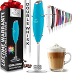 Zulay Double Whisk Milk Frother Handheld Mixer - High Powered Frother For Coffee With Improved Motor - Electric Whisk Drink Mixer For Cappuccino, Frappe, Matcha & More, Twin Whisk - Teal