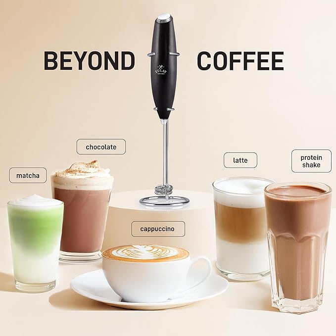 Zulay Kitchen Double Whisk Milk Frother – Handheld Foam Maker for Coffee, Lattes, Matcha, Hot Chocolate & Cappuccinos – Whip Creamy Froth in Seconds, Portable & Easy to Use