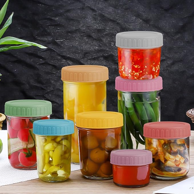 Vaincre 8PCS Mason Jar Lids - Colored Plastic Mason Lids Regular Mouth, Leak Proof Canning Covers with Silicone Rings for Ball, Kerr and More, Reusable Can Tops Caps Covers for Jars