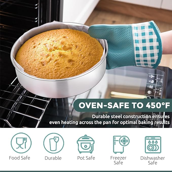 E-far 12-Piece Bakeware Sets, Stainless Steel Baking Pan Set Includes Cookie Sheet, Round Square Rectangle Cake Pans with Lids, Multi-Functional for Loaf Muffin Pizza, Non-toxic & Dishwasher Safe