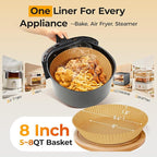 Vailnd Air Fryer Liners Disposable for Ninja, 150 Pcs 8" Round Airfryer Paper Liner Heavy-Duty, Non-Stick and Grease-Proof Parchment Paper Sheets for 5-8 qt Basket Air Fryers Oven Steamer