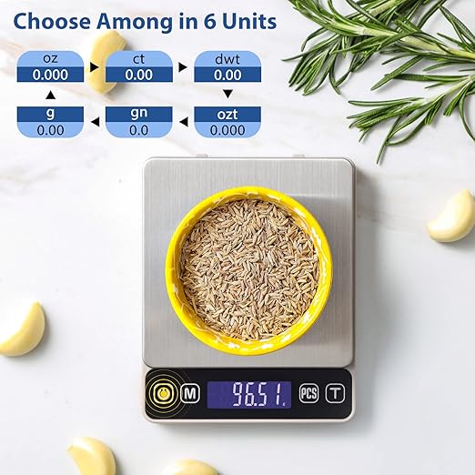 KitchenTour Digital Kitchen Scale - 500g/0.01g High Accuracy Precision Multifunction Food Meat Scale Jewelry Lab Carat Powder Scale with Back-Lit LCD Display(Batteries Included) Grey