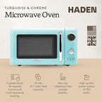 Haden 700 Watt 0.7 Cubic Foot Microwave Oven with Digital Controls, Defrost, and Instant Start Countertop Small Appliance, Turquoise/Chrome