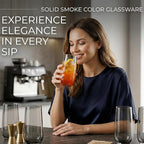 Grey Drinking Glasses Set of 6 | Translucent Black Glassware | 16 oz Smoked Grey Glass Cups | Highball Drinkware for Cocktails, Long Drink, Mojito, Juice, Soda | Modern Charcoal Drinkware