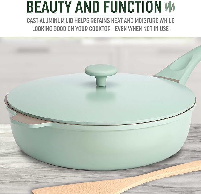 Goodful All-in-One Pan, Multilayer Nonstick, High-Performance Cast Construction, Multipurpose Design Replaces Multiple Pots and Pans, Dishwasher Safe Cookware, 11-Inch, 4.4-Quart Capacity, Sage Green
