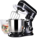 Kitchen in the box Stand Mixer, 5QT Two bowls Electric Food Mixer, 10 Speeds 3-IN-1 Kitchen Mixer for Daily Use with Egg Whisk,Dough Hook,Flat Beater (Black, 5QT)