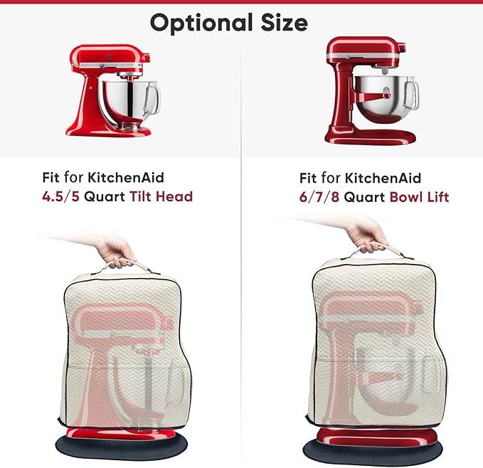 BAGSPRITE Stretchy Stand Mixer Cover with Appliance Slider– Washable Applicance Cover Compatible with KitchenAid Mixer 6/7/8 Quart – Dust Cover with Pockets for KitchenAid Accessories and Attachments