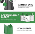 Cambom Rotary Cheese Grater Hand Crank Cheese Shredder for Fresh Cheese, Vegetable, Nuts,Non-slip Suction Base, Free Cleaning Brush Three Blades, Grey and Green