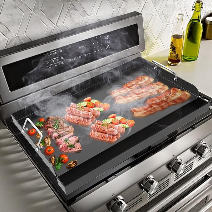 Universal Flat Top Griddle, Large Griddle Insert for Gas/Stove/Electric/Charcoal Grills, 25" x 16" Flat Skillet for Weber Nexgrill Camp Chef Charbroil Skillet Pan for Outdoor Grill, Carbon Steel, 1PC