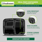 Freshware Meal Prep Containers 21 Count (Pack of 1), 3 Compartment with Lids, Food Storage Containers, Bento Box, Stackable, Microwave/Dishwasher/Freezer Safe (24 oz)