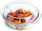 Round Tempered Glass Casserole Dish with Lid, Glass Casserole Baking Dish for Oven, Freezer and Dishwasher Safe - 3QT