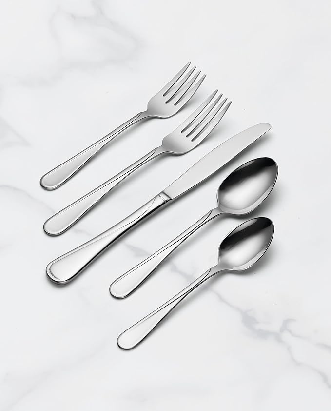 Oneida Silverware Set For 4, Flight 20-Piece Everyday Flatware Set, Service For 4, 18/0 Stainless Steel, Swirl, Mirror Finish, Dishwasher Safe, Knives Spoons and Forks Set, Dining (Silver, 20 Pieces)