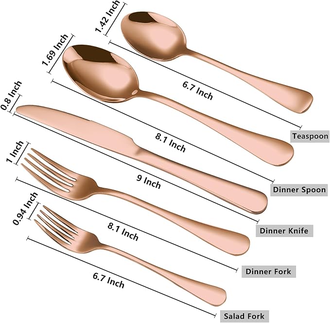 Briout Rose Gold Silverware Set, 20 Piece Cutlery Set, Stainless Steel Flatware Set Service for 4 Include Spoons Forks Knives Tableware Utensil Set for Kitchen Home Restaurant, Shiny Rose Gold Polish