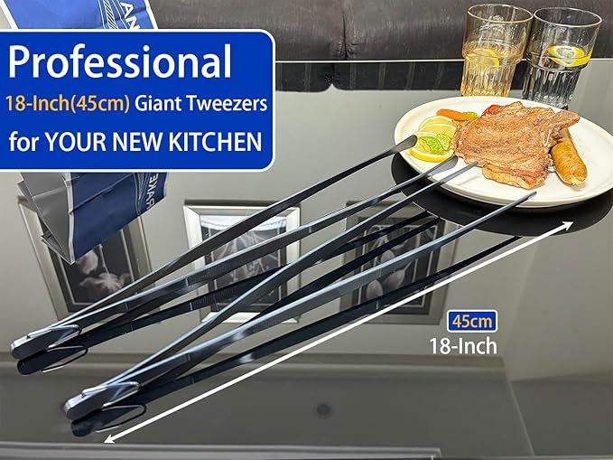 JETKONG 2 Pcs 18 Inch (45cm) Stainless Steel Grill Tongs Heavy Duty Giant Tweezer Tongs, Extra Large Tweezers Tools for Cooking, Grilling, BBQ and Turning Food (Navy Blue)