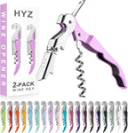 HYZ 2-Pack Wine Opener Waiter Corkscrew, Professional Wine Key for Servers, Bartender with Foil Cutter, Manual Wine Bottle Opener Double Hinged (Light Purple)