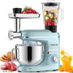 CHeflee Multifunctional Stand Mixer,660W, 6.5QT With Meat Grinder, Vegetable Slicer &1.5L Juice Blender,for Most Home Cooks,Blue