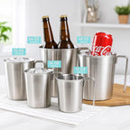 Newness 3-Pack Stainless Steel Measuring Cups Set, (3 Marking Including Cup/ML/Oz Scale) (2, 3 & 4 Cup) Metal Measuring Cup with Handle For Prepping, Baking and Cooking, Dishwasher, Microwave Safe