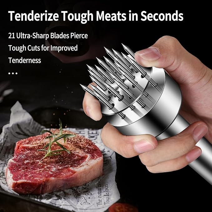 304 Stainless Steel Meat Tenderizer Tool Premium Meat Tenderizer Meat Mallet with 21 Ultra-sharp Tenderizer Needles for Tenderizing Beef, Turkey, Chicken, Steak, Dishwasher Safe