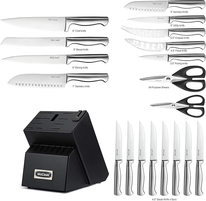 McCook® Knife Sets,German Stainless Steel Kitchen Knives Block Set with Built-in Sharpener