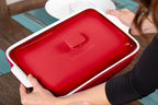 ROSSALLINI Stoneware Casserole Dish Bakeware Set with Lid, Covered Rectangular Dinnerware, Extra Large 4.23 Quart, 13 by 9 Inch, Deep Red