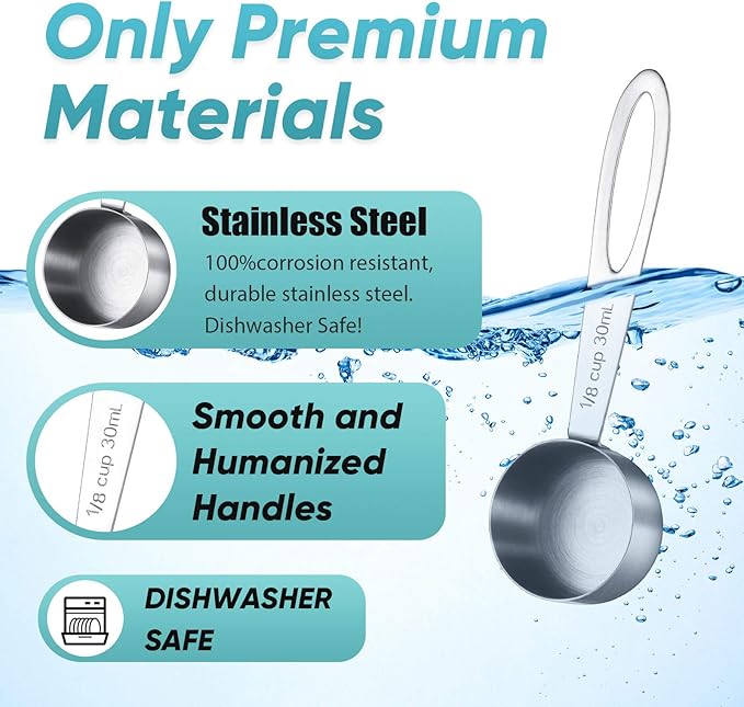Geiserailie 4 Pcs Coffee Scoop 2 Tablespoon Stainless Steel Coffee Measuring Scoops, Including 2 Short Handled 2 Long Handle for Tea, Sugar and Milk, 30 Ml,1/8 Cup
