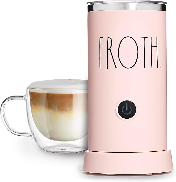 Rae Dunn Electric Milk Frother Steamer -Stylish Automatic Milk Steamer and Frother, Milk Warmer, Hot and Cold Foam Maker for Coffee, Latte, Cappuccino, Macchiato - 550 Watt (Blush)