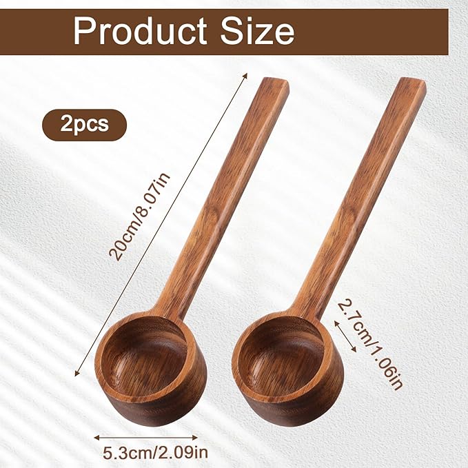2 Pcs Coffee Scoop 8 in Long Handle Wooden Measuring Spoons Tablespoon Ground Coffee Scoop Long Wooden Scoops for Canisters Deep Jars Kitchen Tools Utensils Cooking Mixing Stirrer