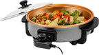 OVENTE 11.5-Inch Electric Skillet & Frying Pan, 1400W Nonstick Cooking Pan with Adjustable Temperature Control, Tempered Glass Lid with Steam Vent, Cool-Touch Handles, Easy-Clean Copper SK11112CO