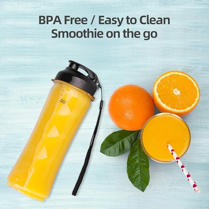 La Reveuse Smoothies Blender Personal Size 300 Watts with 18 oz BPA-free Portable Travel Sports Bottle (Light Blue)
