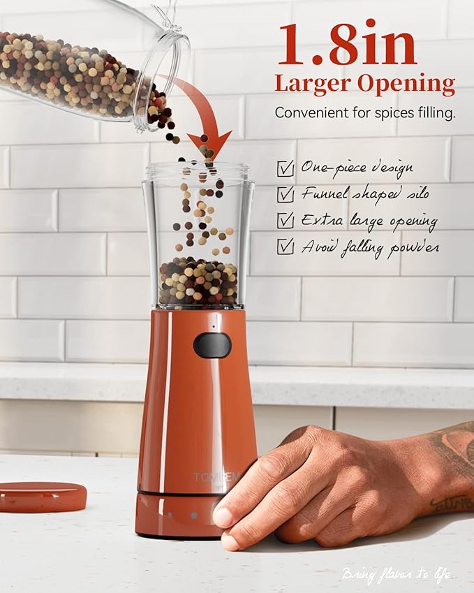 Electric Salt and Pepper Grinder Set with Storage Base, Stainless Steel Rechargeable Salt and Pepper Grinder Set with 4.5 oz Large Capacity, 1.8" Wide Mouth, Adjustable Coarseness, Ideal for Kitchen