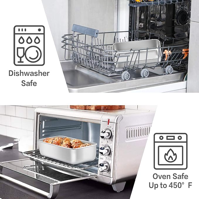 E-far Loaf Pan for Baking Bread, 9 x 5 Inch Stainless Steel Baking Loaf Pans, Metal Bakeware for Bread Meatloaf Cake Brownies, Healthy & Non Toxic, Easy Release & Dishwasher Safe - Set of 2
