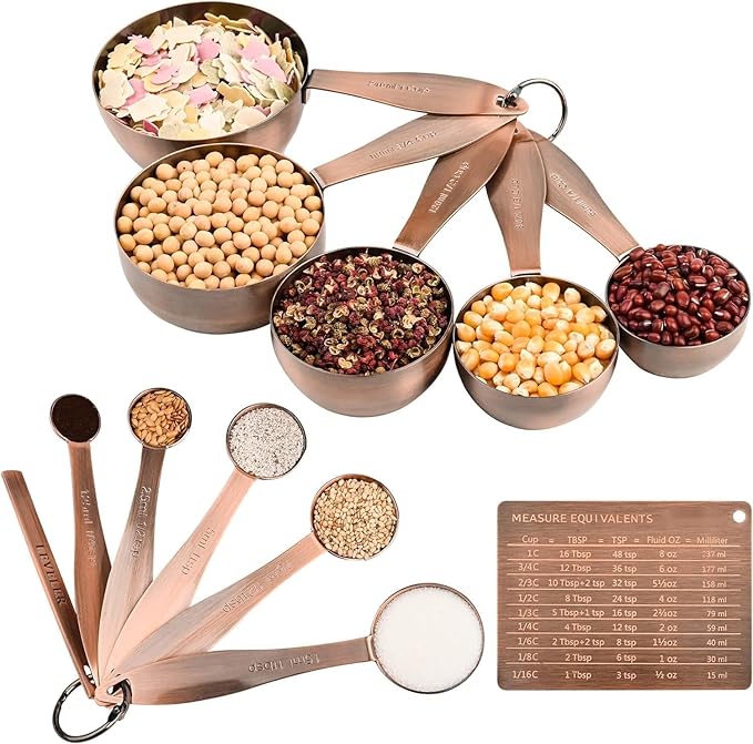 Smithcraft Measuring Cups and Spoons Set, 12 Pieces Stainless Steel Measuring Cup Set, Metal Copper Measuring Cups Spoons, Dry & Liquid Kitchen Measure Cup Spoon & Leveler & Measure Equivalents