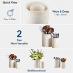 LOVECASA Utensil Holder, 7.2"+5.4" Ceramic Utensil Holder for Countertop, Large Cooking Utensil Crocks for Kitchen Counter, Farmhouse Utensil Vase for Housewarming, Kitchen Decor, Set of 2, Oasis