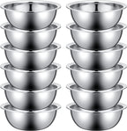 Pinkunn 12 Pcs Stainless Steel Mixing Bowls, Nesting Metal Salad Prep Bowls Bulk Reusable Baking Food Container Large Medium Small for Kitchen Hotel Restaurant Cooking, Silver (9.45 x 3.15 Inch)