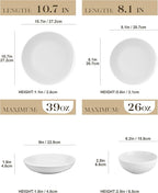 MALACASA 24-Piece Gourmet Porcelain Dinnerware Sets, Modern White Round Dish Set for 6 - Premium Serving Plates and Bowls Sets for Dessert, Salad, Soup, Pasta - Series AMELIA