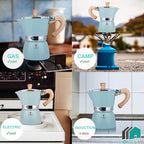 MORDEN MS Moka Pot - Stovetop Espresso Maker 3 Cup/5 OZ Italian Coffee Maker Camping Coffee Pot Manual Cuban Coffee Percolator for Cappuccino or Latte- Blue