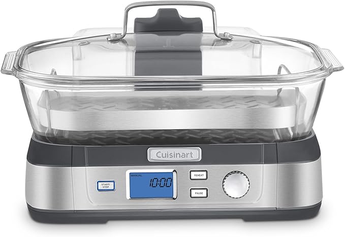 Cuisinart Cookfresh Digital Glass Food Steamer for Cooking, 5-Liter Vegetable Steamer with 5 Pre-Programmed Settings, Keep Warm Function, Audible Alert, Dishwasher-Safe Pot, STM-1000, Stainless Steel