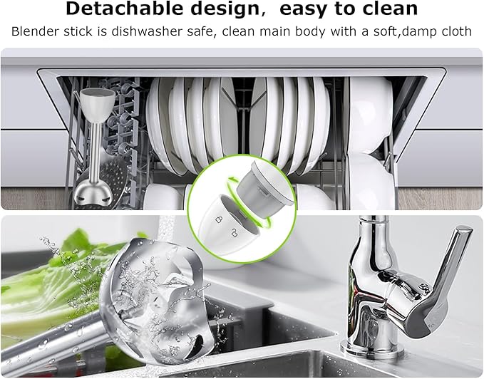 Bonsenkitchen Hand Blender, Immersion Blender with 2 Mixing Speed, Electric Portable Handheld Stick Mixer with Stainless Steel Blades for Soup, Smoothie, Puree, Baby Food, White