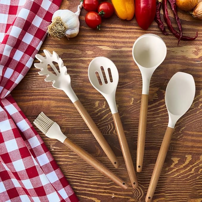 Cooking Utensils Set- 35 PCs Kitchen Utensils with Grater,Tongs, Spoon Spatula &Turner Made of Heat Resistant Food Grade Silicone and Wooden Handles Kitchen Gadgets Tools Set for Cookware