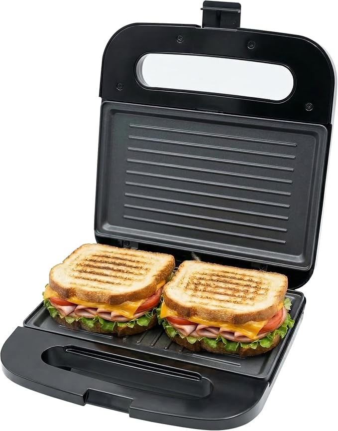 OVENTE Electric Panini Press Grill with Nonstick Plates, LED Indicator Lights, Thermostat Control, Cool Touch Handle, Compact Sandwich Maker Perfect for Cooking Breakfast, Snacks & More, Black GP0401B
